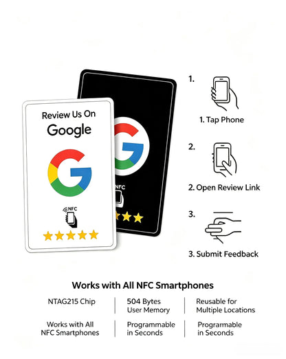 Carte NFC noire de qualité supérieure, résistante à l'usure, finition mate, réutilisable, Google Review Tap, programmable, conviviale pour l'utilisateur, 100 pièces
