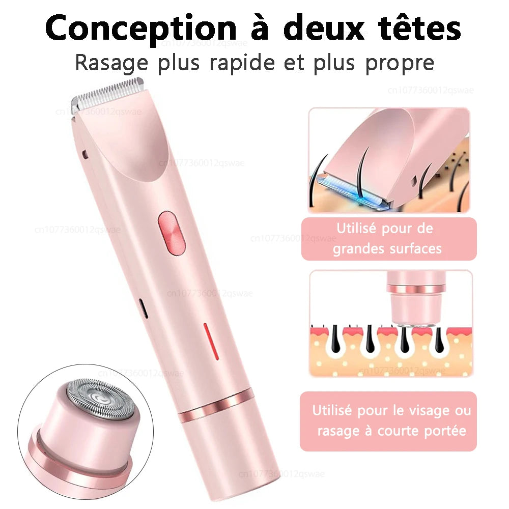Rasoir électrique à double tête pour femme, rasoir féminin, épilateur corporel, jambe, ati elles, bikini, tondeuse électrique, usage touristique