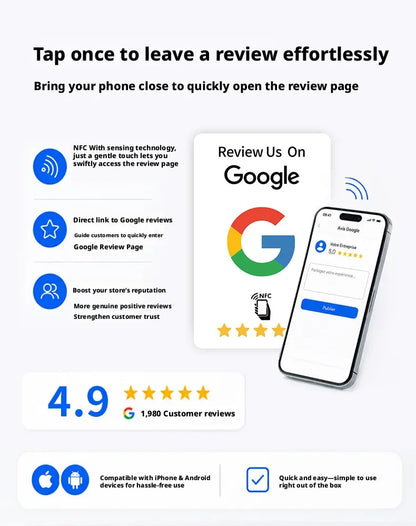 Carte NFC noire de qualité supérieure, résistante à l'usure, finition mate, réutilisable, Google Review Tap, programmable, conviviale pour l'utilisateur, 100 pièces
